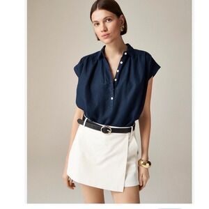 J.Crew Baird McNutt Irish‎ Linen Short Sleeve Button Down Shirt Navy CG943 Small